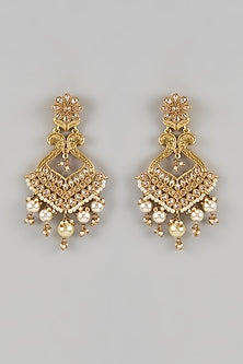 Gold Finish Pearl & Stone Dangler Earrings