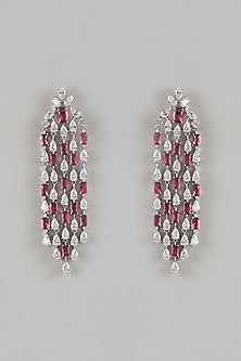 White Finish Diamond & Ruby Stone Dangler Earrings
