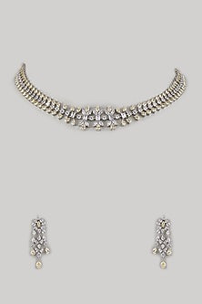 White Finish Diamond Layered Necklace Set