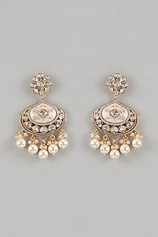 Rose Gold Finish Pearl & Stone Dangler Earrings