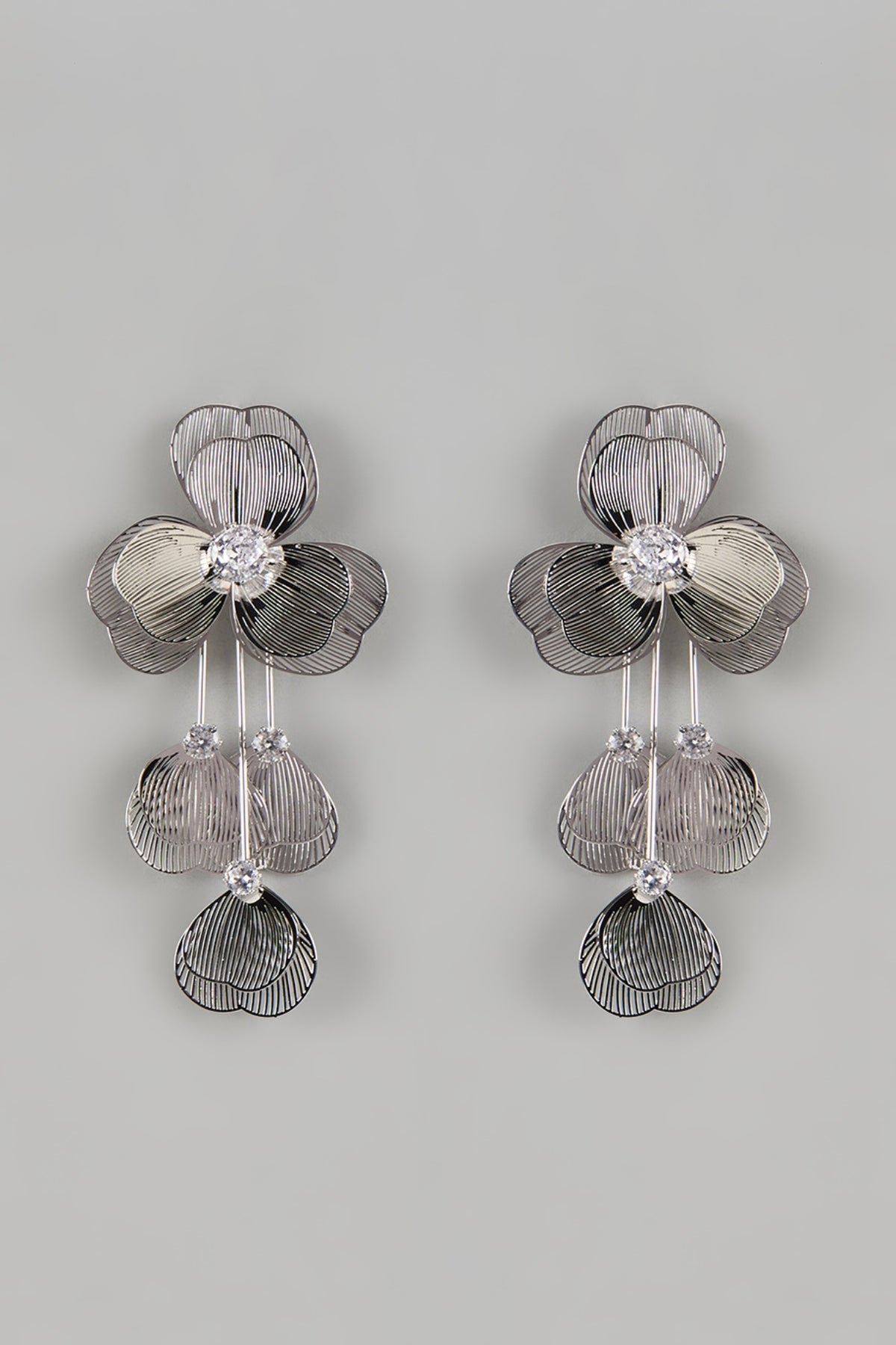 Silver Finish Layered Dangler Earrings
