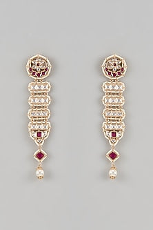 Gold Finish Diamond & Ruby Stone Dangler Earrings