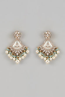 White Finish Pearl & Stone Drop Dangler Earrings