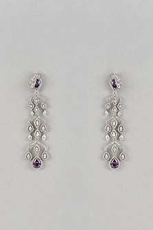 White Finish Diamond & Ruby Drop Dangler Earrings