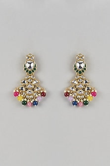 Two-Tone Finish Multi-Colored Gemstone & Pearl Dangler Earrings