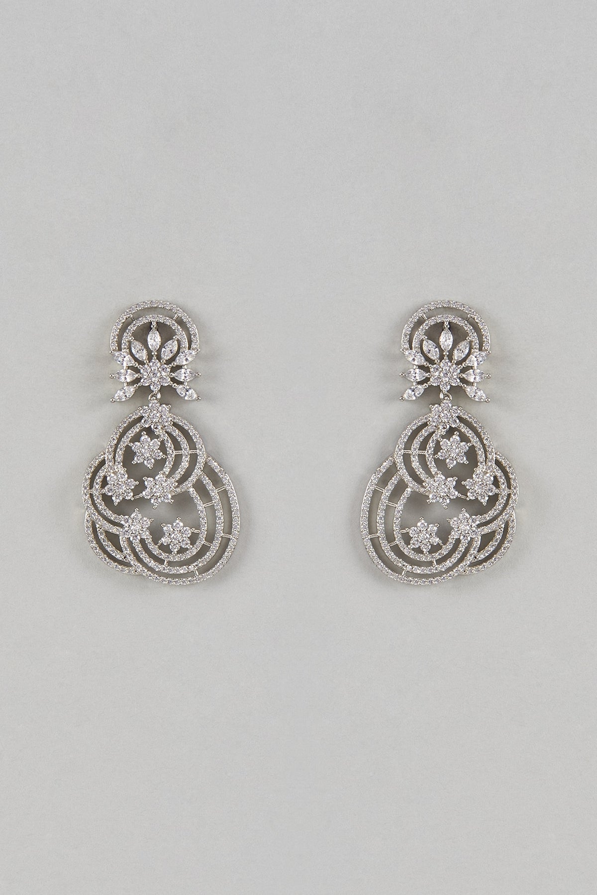 White Finish White Stone Dangler Earrings