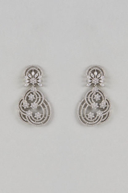White Finish White Stone Dangler Earrings