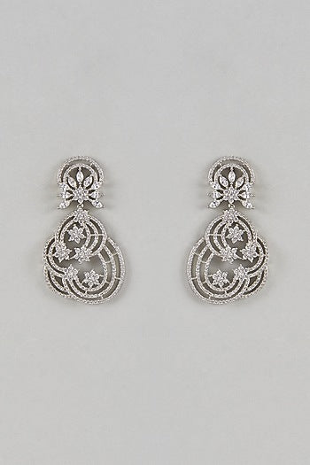 White Finish White Stone Dangler Earrings