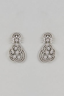 White Finish White Stone Dangler Earrings