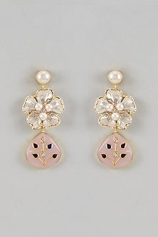 White Finish Pearl Floral Dangler Earrings