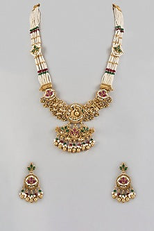 Rose Gold Finish Pearl layered Necklace Set