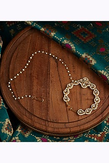 Gold Finish Yellow Sapphire Stone & Kundan Polki Nath In Sterling Silver