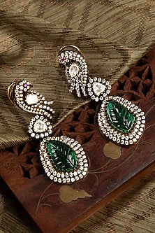 Gold Finish Moissanite Polki Dangler Earrings In Sterling Silver