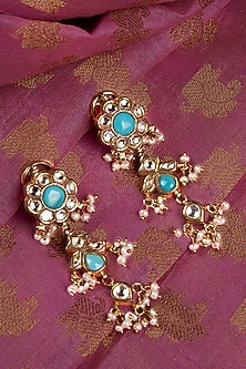 Two-Tone Finish Pearl & Turquoise Stone Dangler Earrings In Sterling Silver