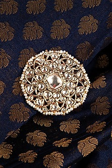 Gold Finish Kundan Polki & Yellow Sapphire Stone Pendant In Sterling Silver