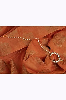 Gold Finish Kundan Polki & White Sapphire Stone Nath In Sterling Silver