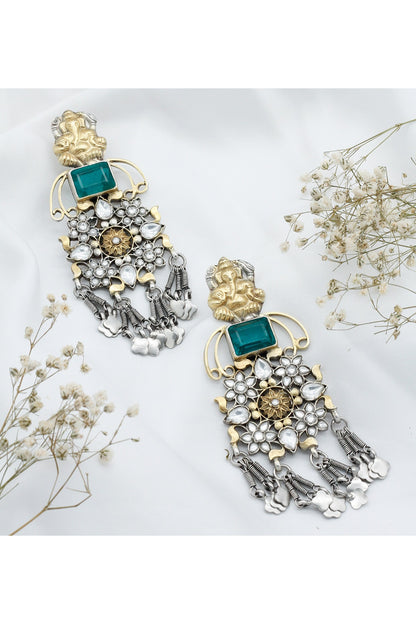 Silver Finish Emerald Dangler Earrings In Sterling Silver