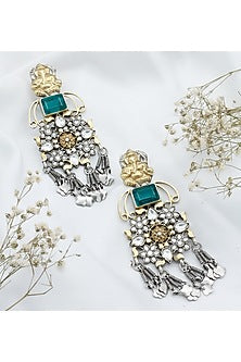 Silver Finish Emerald Dangler Earrings In Sterling Silver