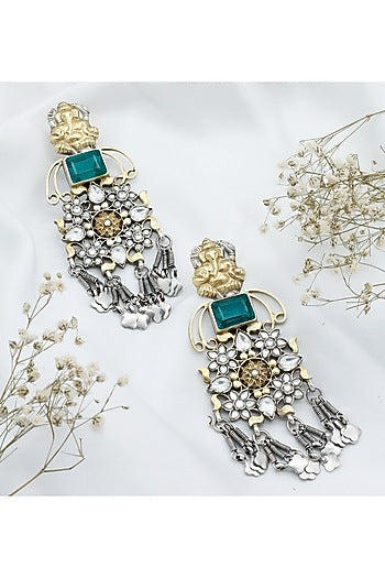 Silver Finish Emerald Dangler Earrings In Sterling Silver