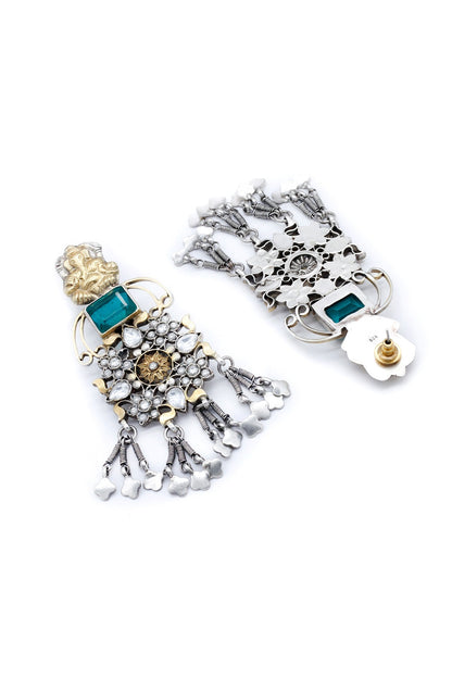 Silver Finish Emerald Dangler Earrings In Sterling Silver
