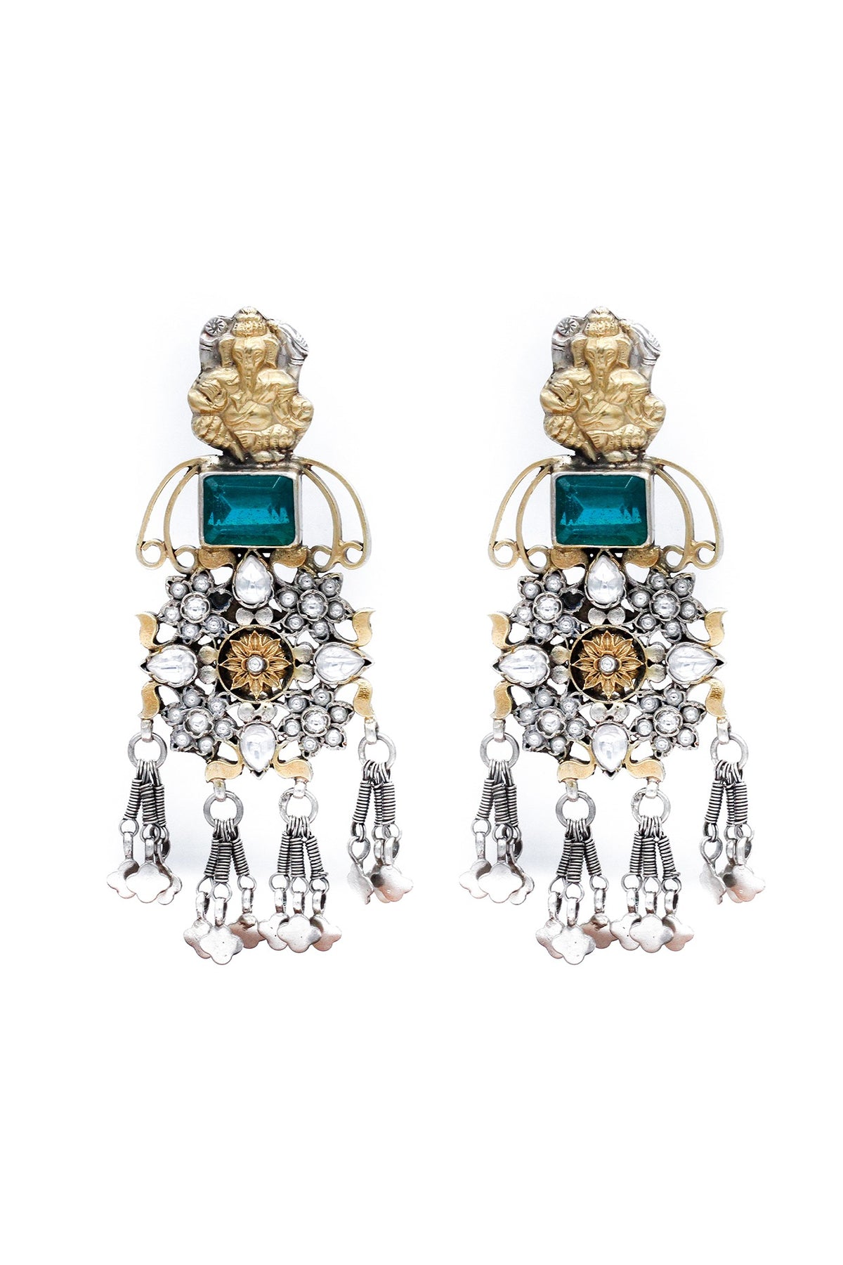 Silver Finish Emerald Dangler Earrings In Sterling Silver