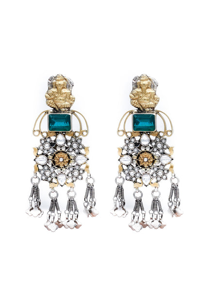 Silver Finish Emerald Dangler Earrings In Sterling Silver