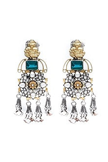 Silver Finish Emerald Dangler Earrings In Sterling Silver