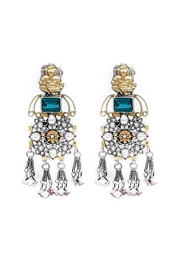 Silver Finish Emerald Dangler Earrings In Sterling Silver