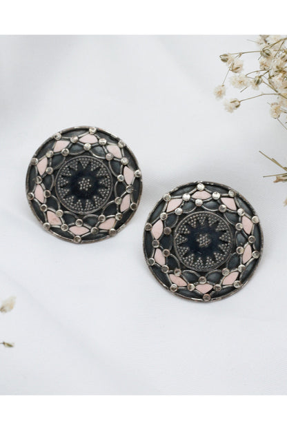 Silver Finish Pink Opal Stud Earrings In Sterling Silver