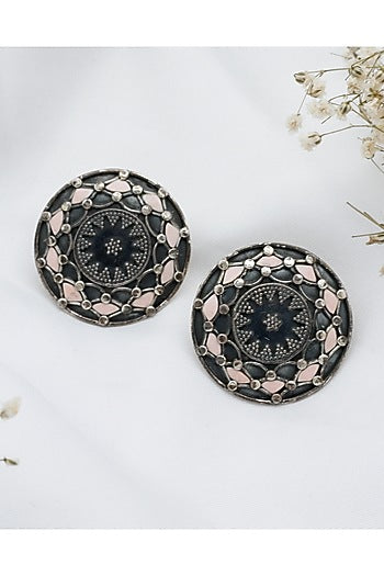 Silver Finish Pink Opal Stud Earrings In Sterling Silver