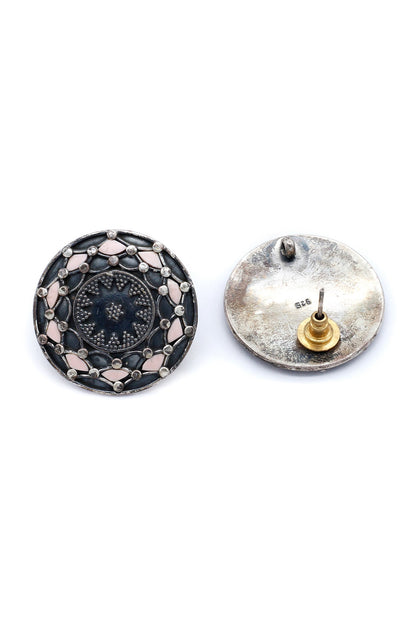 Silver Finish Pink Opal Stud Earrings In Sterling Silver