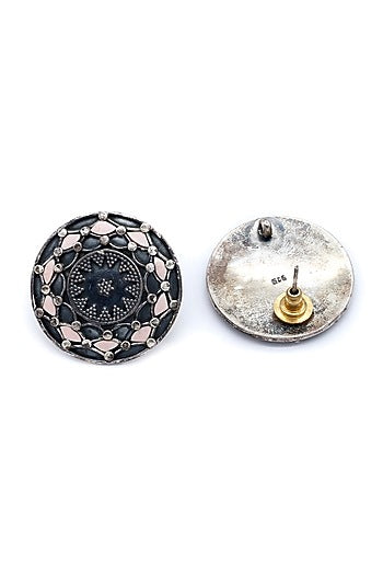 Silver Finish Pink Opal Stud Earrings In Sterling Silver
