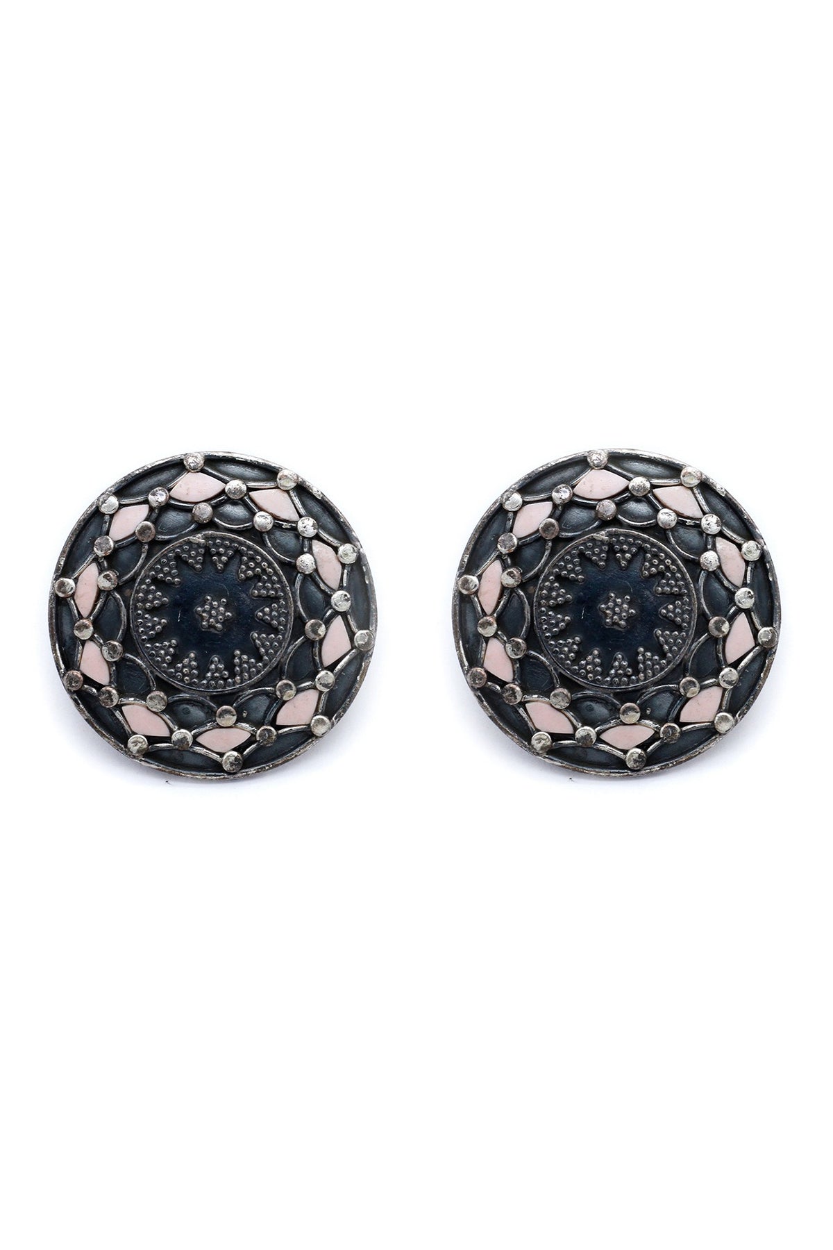 Silver Finish Pink Opal Stud Earrings In Sterling Silver