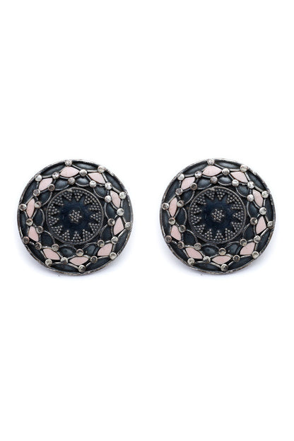 Silver Finish Pink Opal Stud Earrings In Sterling Silver