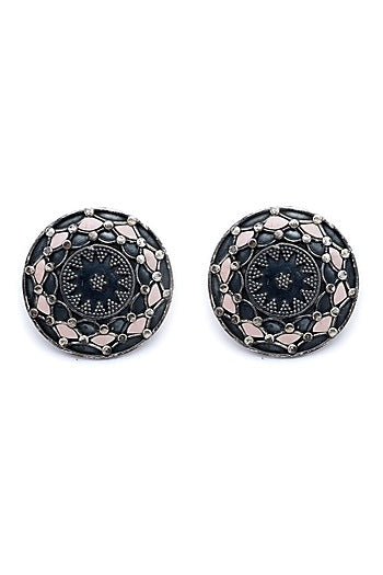 Silver Finish Pink Opal Stud Earrings In Sterling Silver