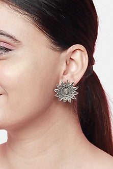 Silver Finish Stud Earrings In Sterling Silver
