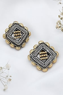 Two-Tone Finish Carved Stud Earrings In Sterling Silver
