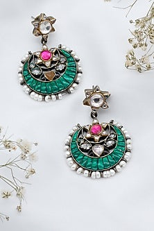 Silver Finish Emerald Dangler Earrings In Sterling Silver