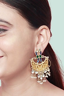 Two-Tone Finish Pearl Dangler Earrings In Sterling Silver