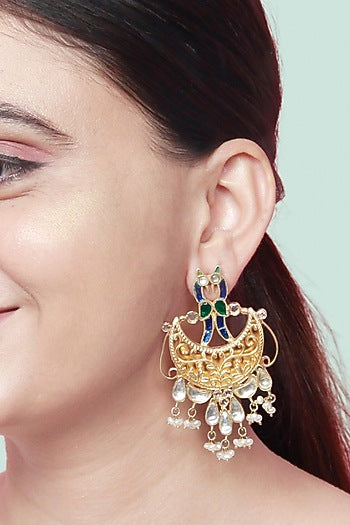 Two-Tone Finish Pearl Dangler Earrings In Sterling Silver