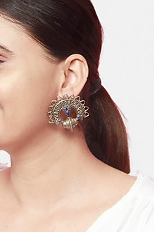 Silver Finish Stud Earrings In Sterling Silver