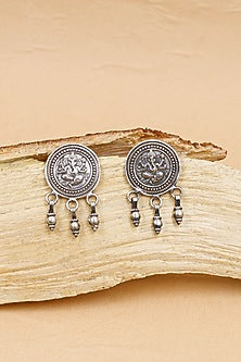 Oxidized Silver Finish Handcrafted Dangler Earrings In Sterling Silver
