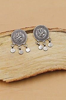 Oxidized Silver Finish Handcrafted Dangler Earrings In Sterling Silver