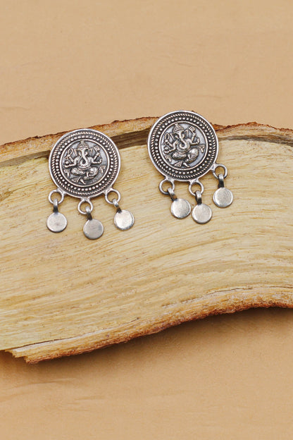 Oxidized Silver Finish Handcrafted Dangler Earrings In Sterling Silver