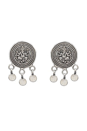 Oxidized Silver Finish Handcrafted Dangler Earrings In Sterling Silver
