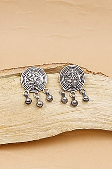 Oxidized Silver Finish Handcrafted Dangler Earrings In Sterling Silver