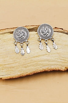 Oxidized Silver Finish Handcrafted Dangler Earrings In Sterling Silver