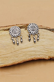 Oxidized Silver Finish Handcrafted Dangler Earrings In Sterling Silver
