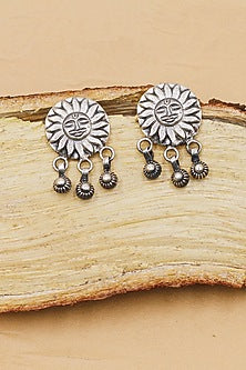 Oxidized Silver Finish Handcrafted Dangler Earrings In Sterling Silver