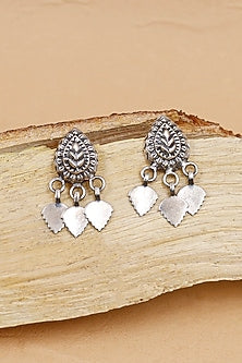 Oxidized Silver Finish Handcrafted Dangler Earrings In Sterling Silver